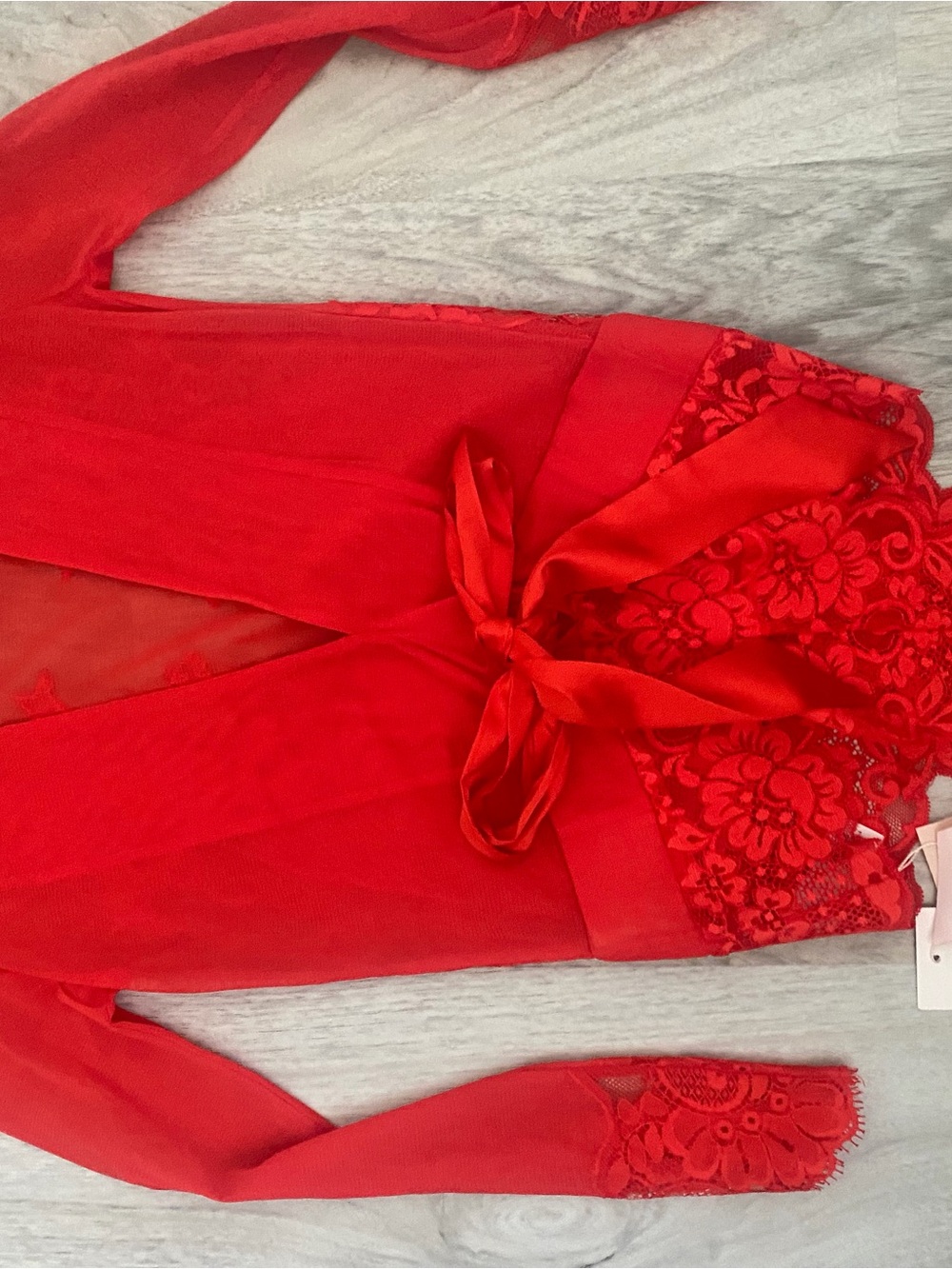 We Are Hah Red Lace Satin Tie Bodysuit NWT XS